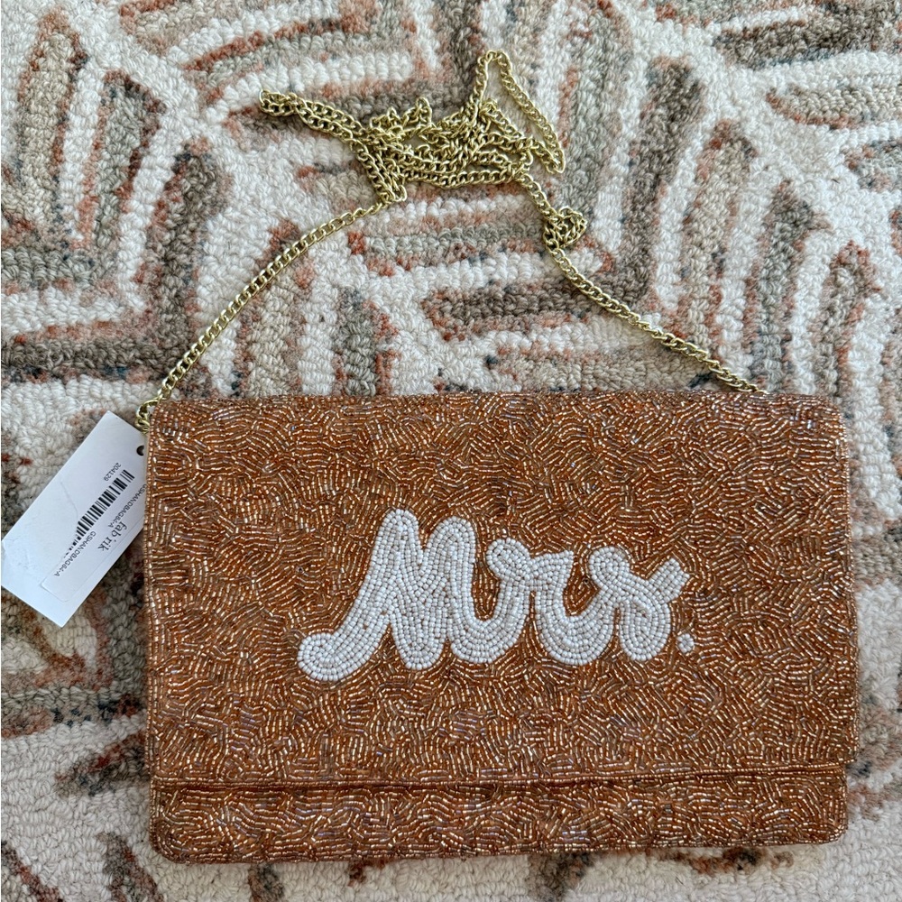 Beaded 'Mrs.' Bride Purse with Gold Chain